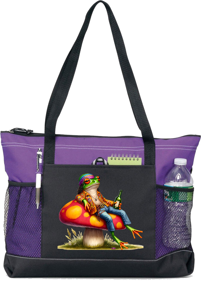 Hippie Frog #3 Zippered Tote