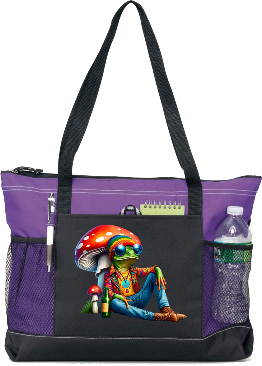 Hippie Frog #4 Zippered Tote