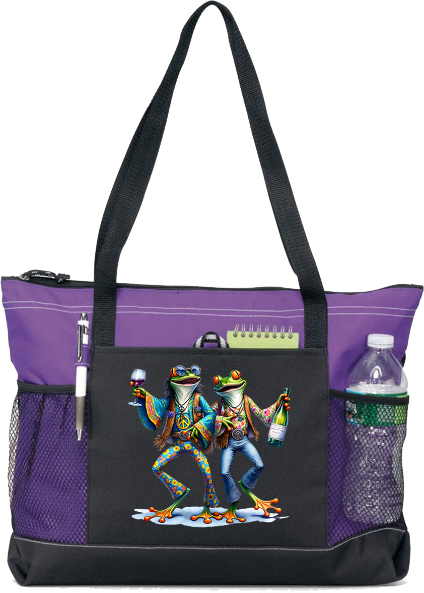 Hippie Frog #6 Zippered Tote