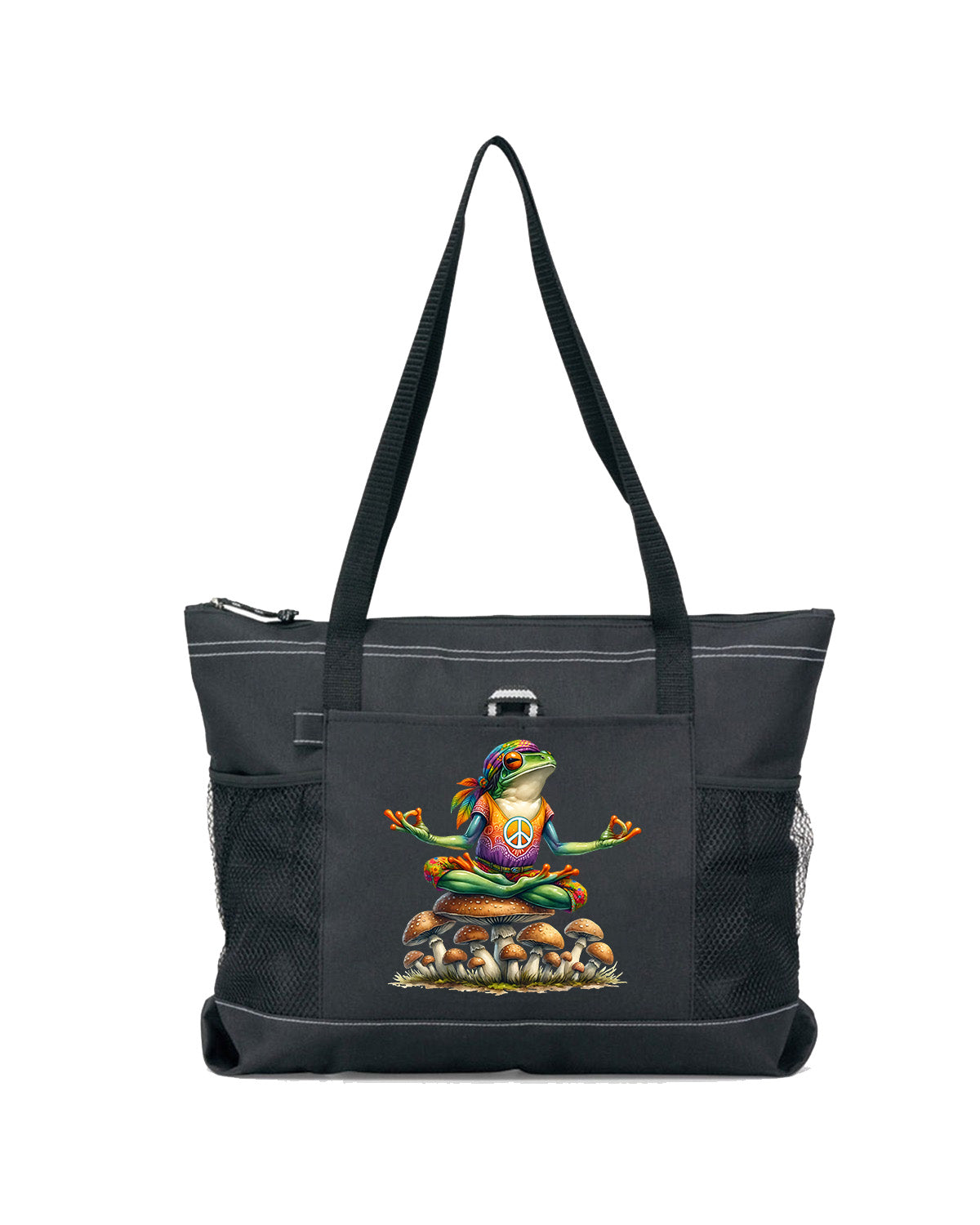 Hippie Frog #10 Zippered Tote