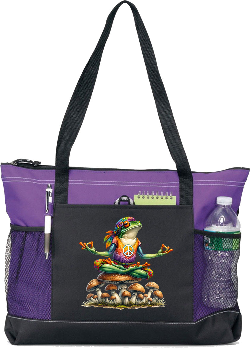 Hippie Frog #10 Zippered Tote