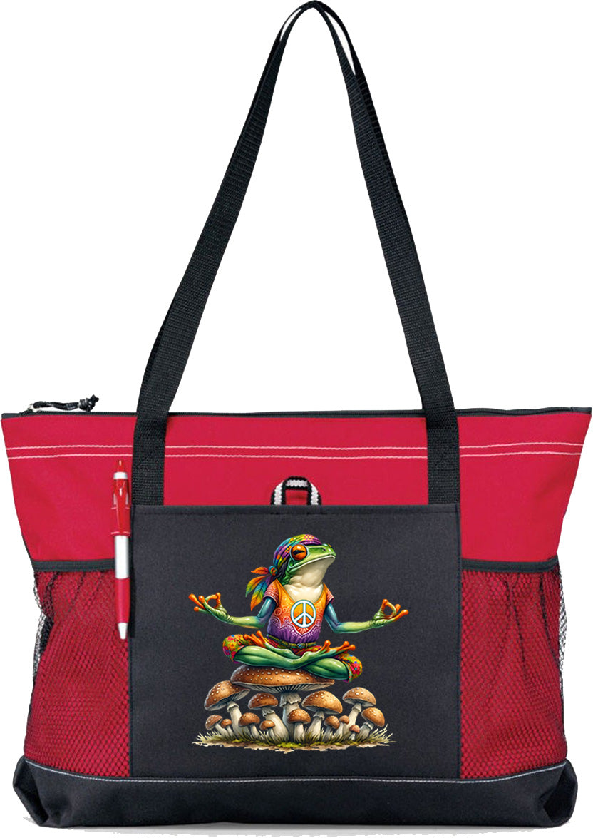 Hippie Frog #10 Zippered Tote