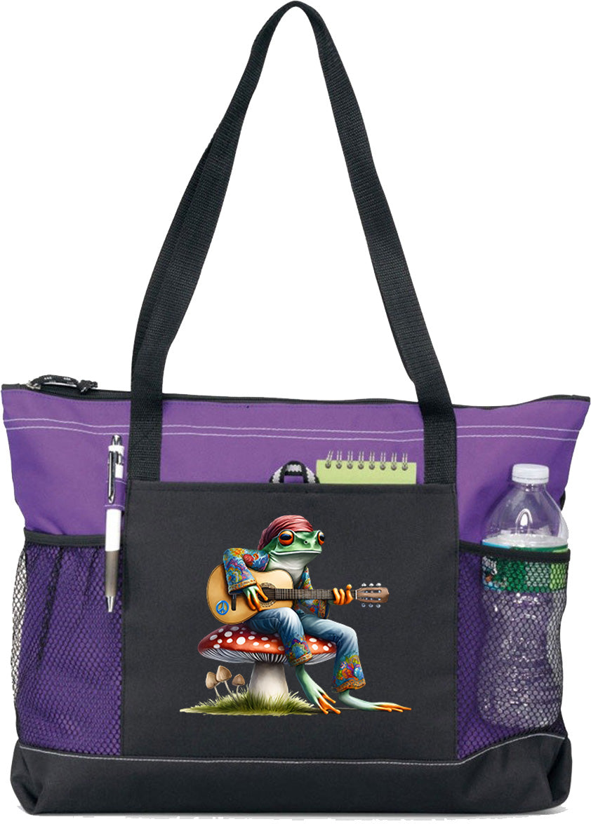 Hippie Frog #13 Zippered Tote