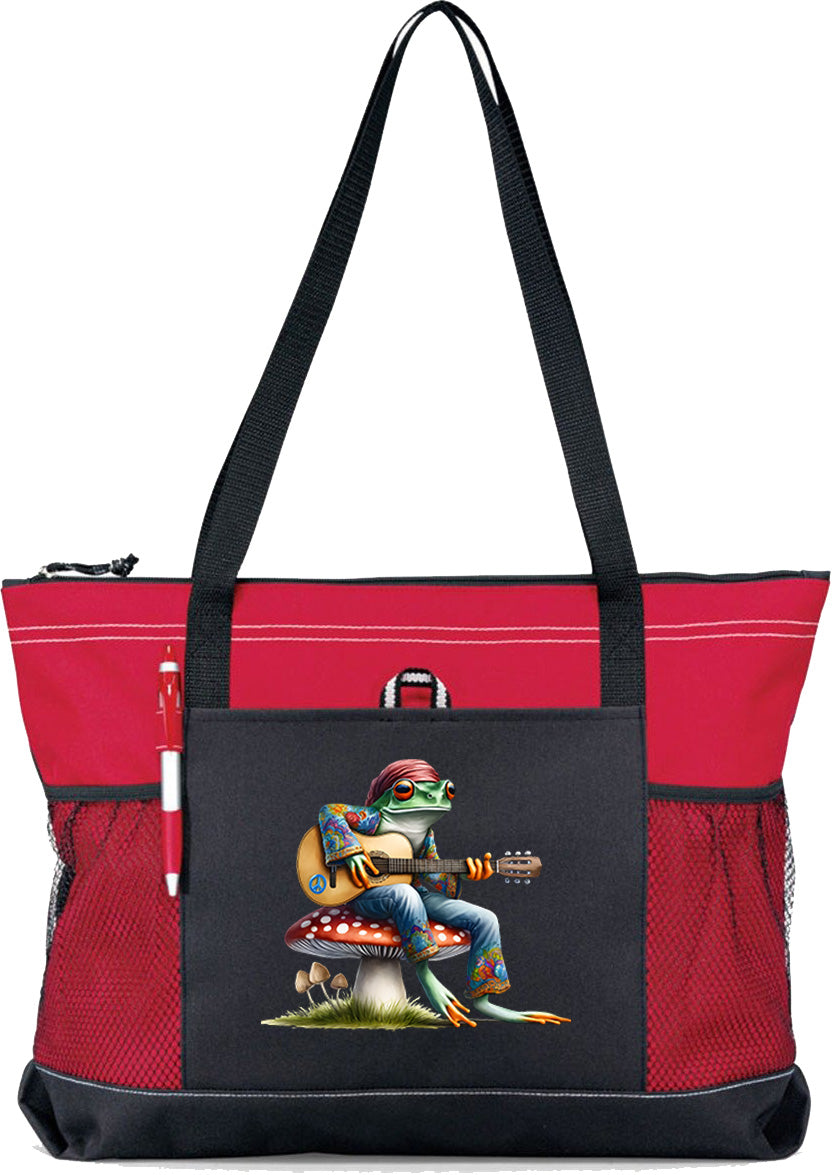 Hippie Frog #13 Zippered Tote