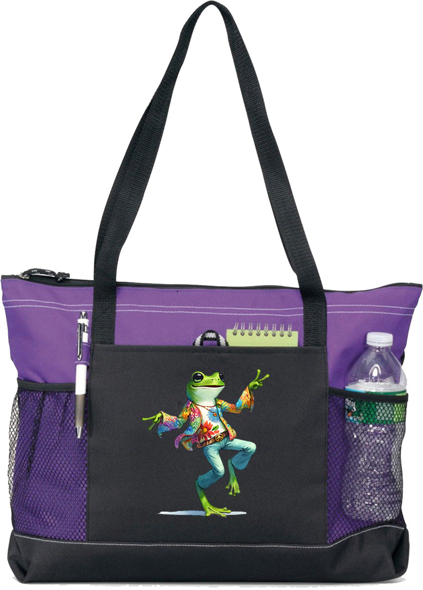 Hippie Frog #15 Zippered Tote