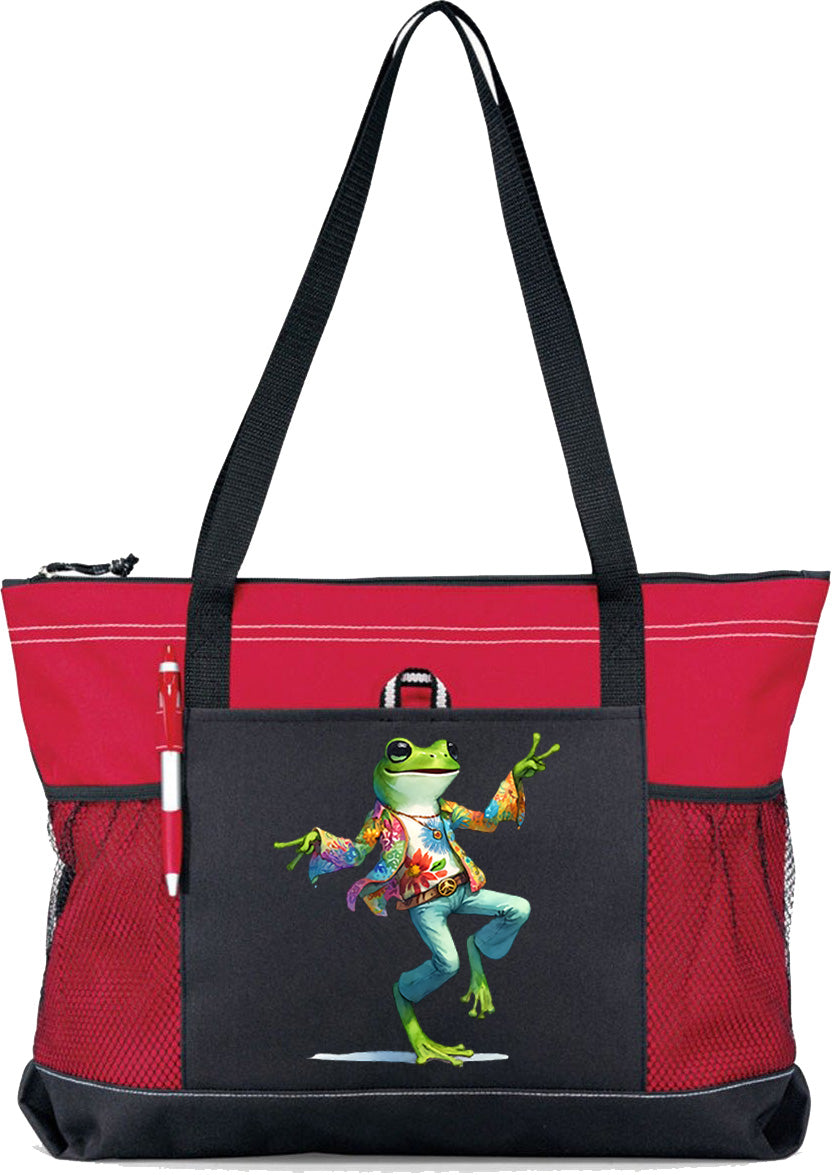 Hippie Frog #15 Zippered Tote