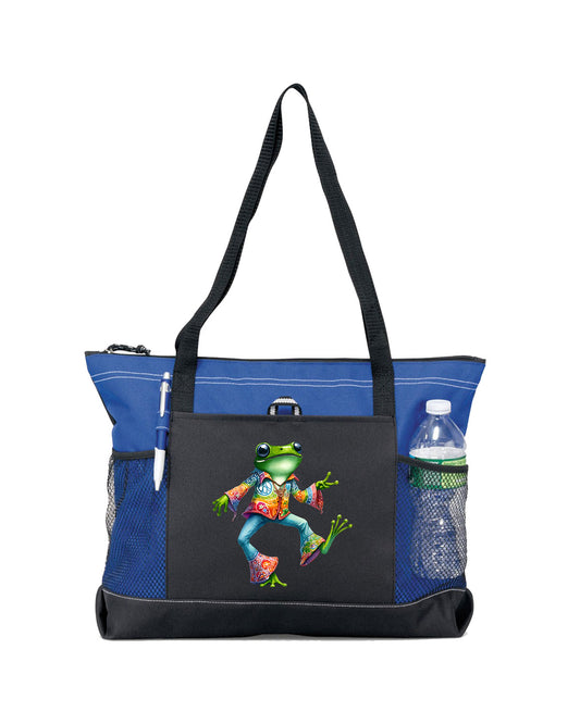 Hippie Frog #16 Zippered Tote