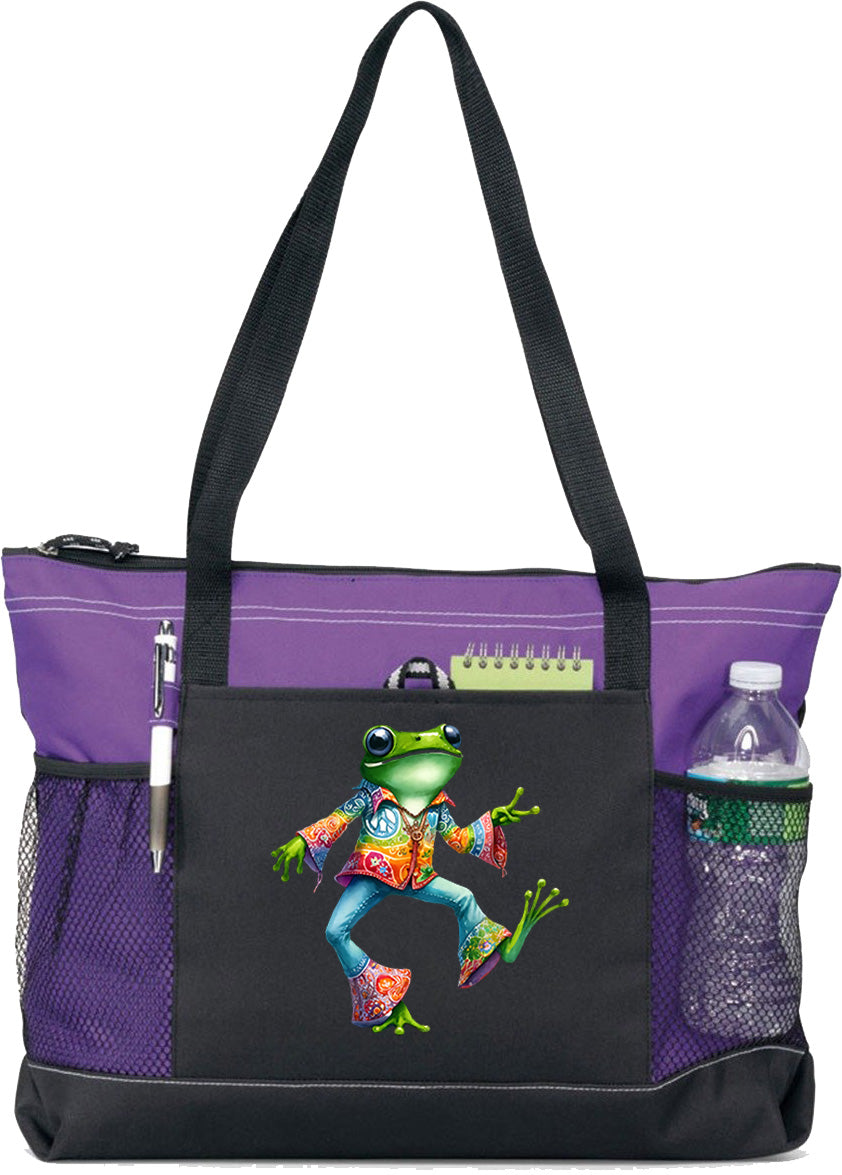 Hippie Frog #16 Zippered Tote