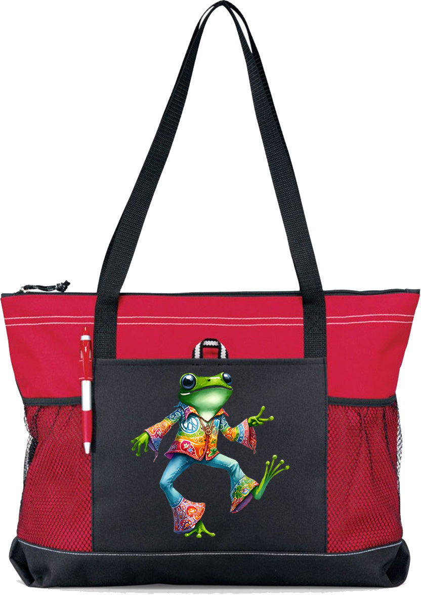 Hippie Frog #16 Zippered Tote