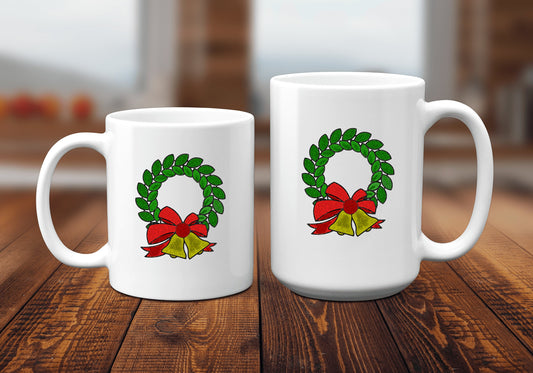 Wreath and Bells Christmas Coffee Mug